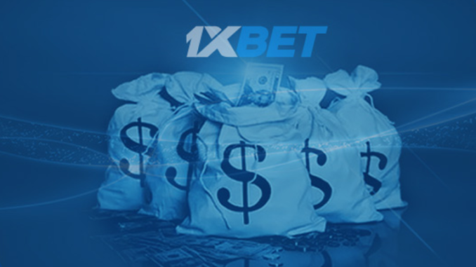 Bolsas de dinero con el logotipo de 1xBet, representando las ganancias y bonos disponibles al usar el código promocional